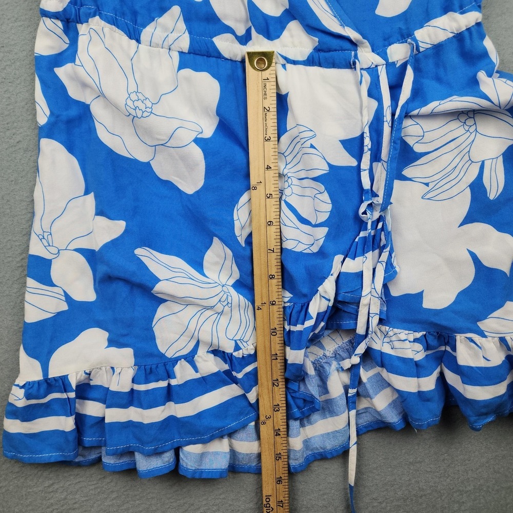 Ocean Drive Dress Womens Medium Blue Floral Wrap V Neck 3/4 Sleeve Ruffle Mini - Picture 7 of 10